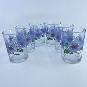vintage crisa lowball blue poppy glasses set of 6 retro kitchenware